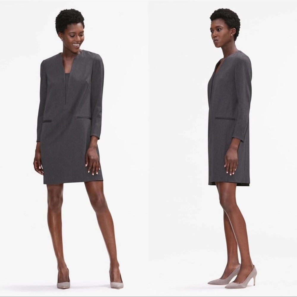 MM LaFleur Alice Dress Charcoal Gray Long Sleeve Split Neck Tailored sz 10
